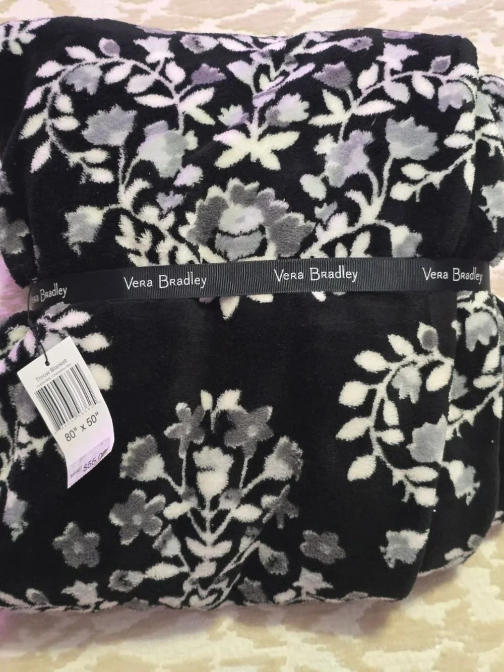NWT Vera Bradley Chandelier Noir Floral Throw Blanket 80